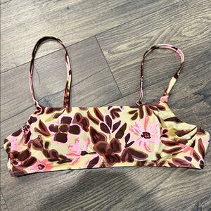 Aerie Scoop Floral Print Bikini Top in Pink & Brown